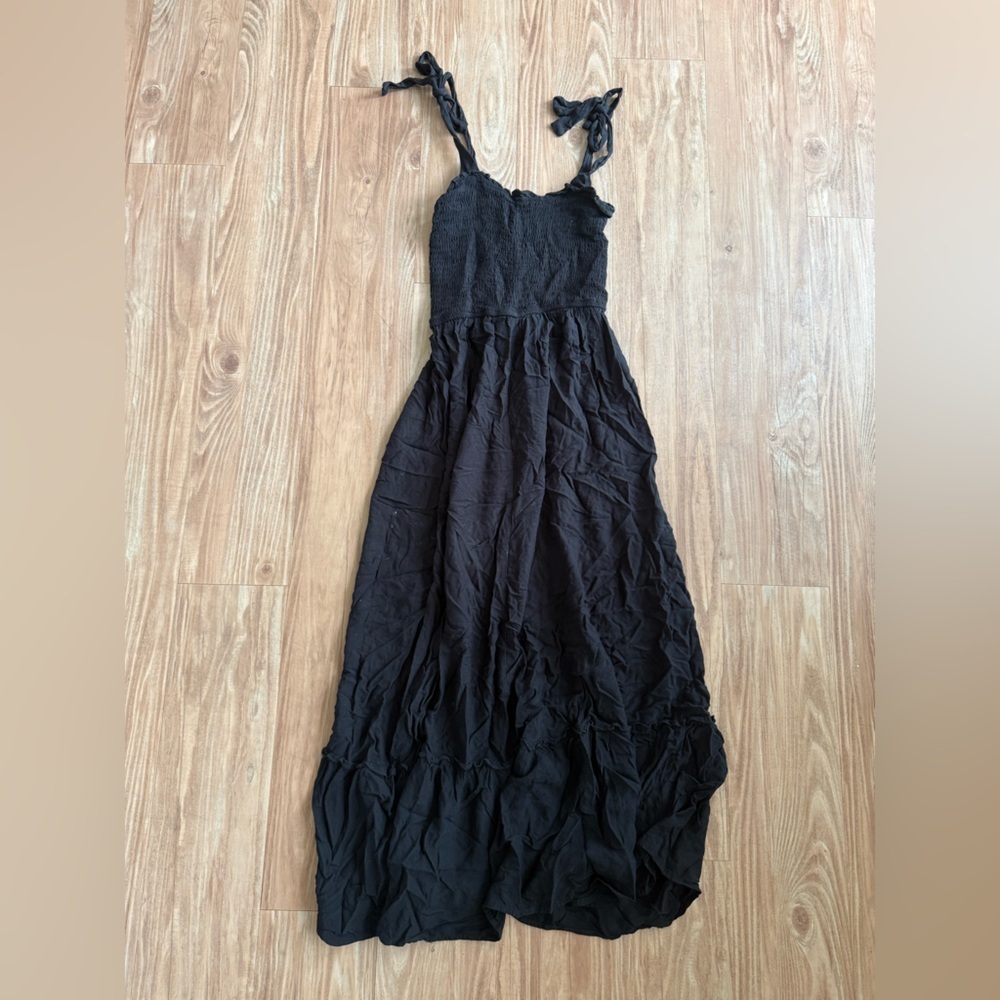 Black Tie-Shoulder Maxi Dress